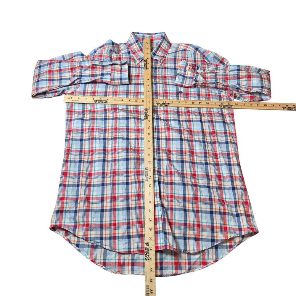 Perlis Men's Medium Plaid Button Down Crawfish Logo Southern Prep Oxford Shirt - Picture 4 of 7